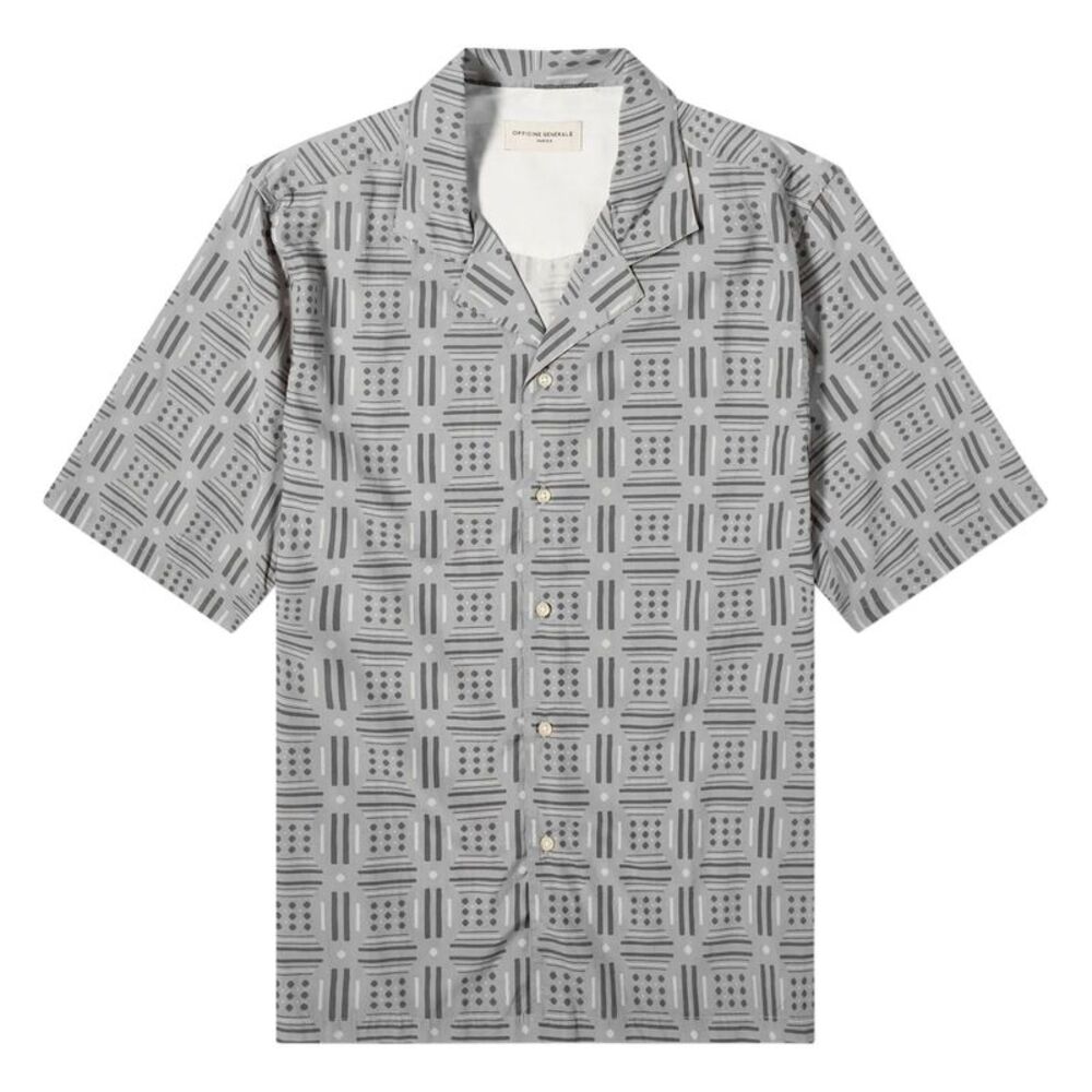 Officine Generale Mens Eren Geometric Print Vacation Shirt Small Grey/White NWT